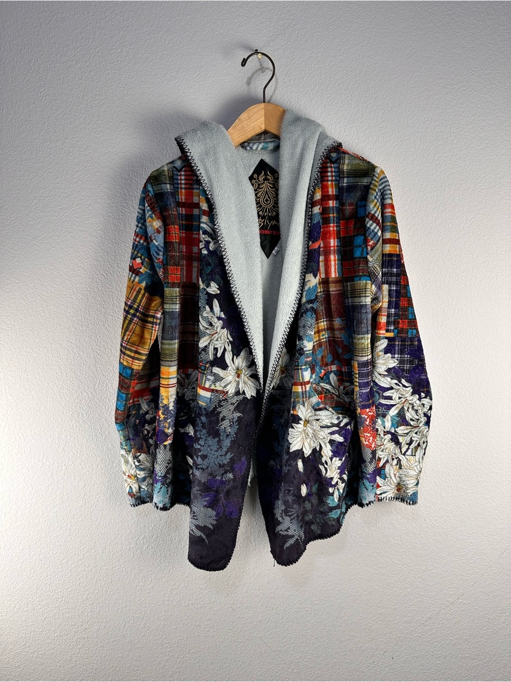 Johnny Was Ono Biya Floral Plaid Hooded Sherpa Jacket Sz S